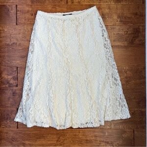 Elastic waist Lace Midi Skirt - Ivory